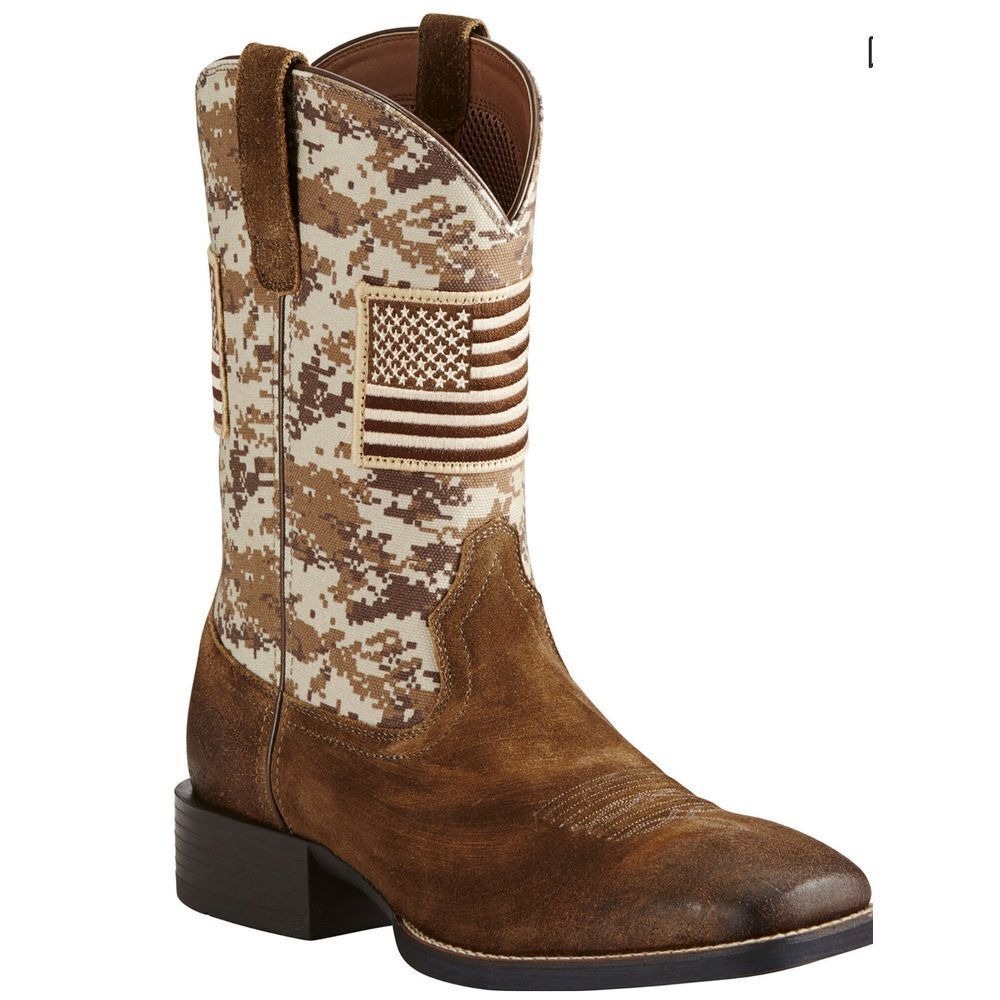 ARIAT MEN'S CAMO PATRIOT WESTERN BOOTS Brown size 10.5D Steel Toe duratread